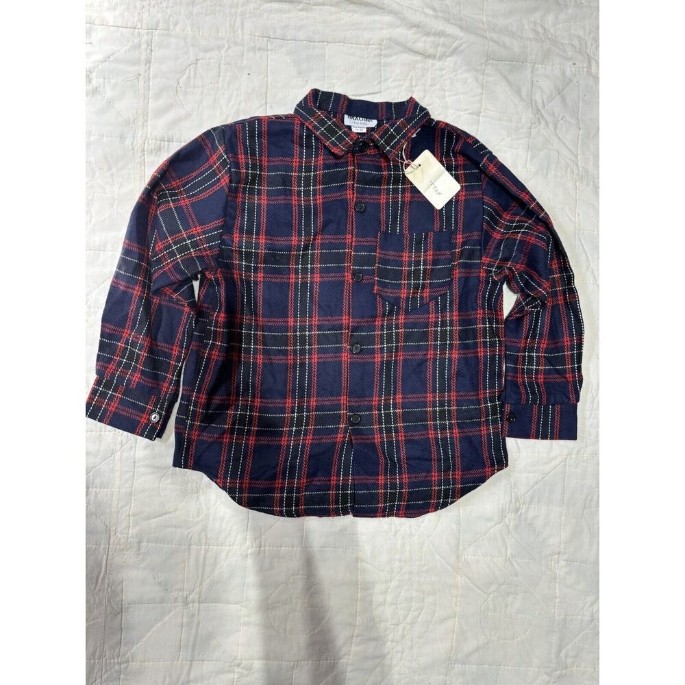 Vintage Imagine For Kids Flannel Plaid Pajama Top New Old Stock Size 11-12 Blue